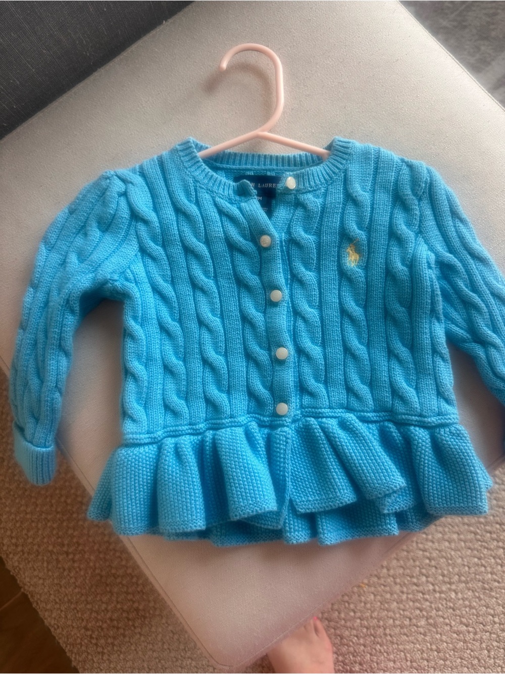 Ralph Lauren Bright Blue Cable-Knit Peplum Cardigan